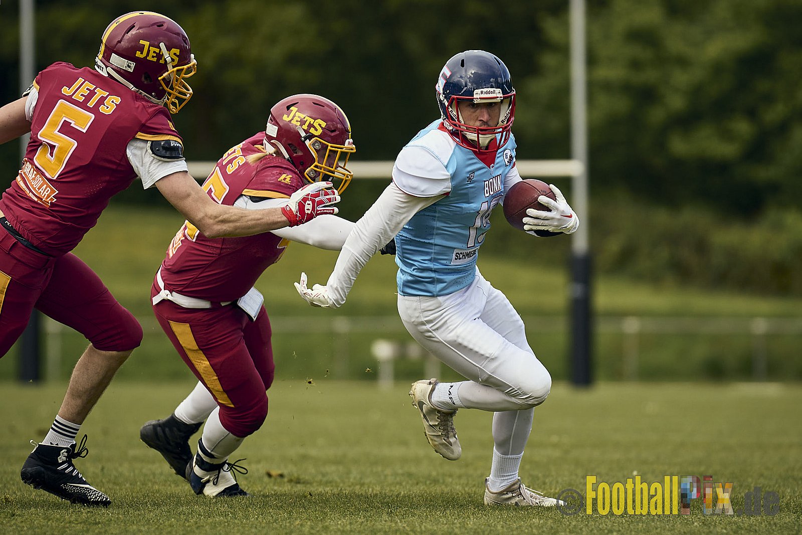 Spiel der Regionalliga AFCV NRW Season 2024 Troisdorf Jets vs. Bonn Gamecocks am 21.04.2024 im Aggerstadion Troisdorf, Punkte Endstand 28 : 07.
[Bildnummer: 2024-04-21_098] - TroisdorfJetsVsBonnGamecocks