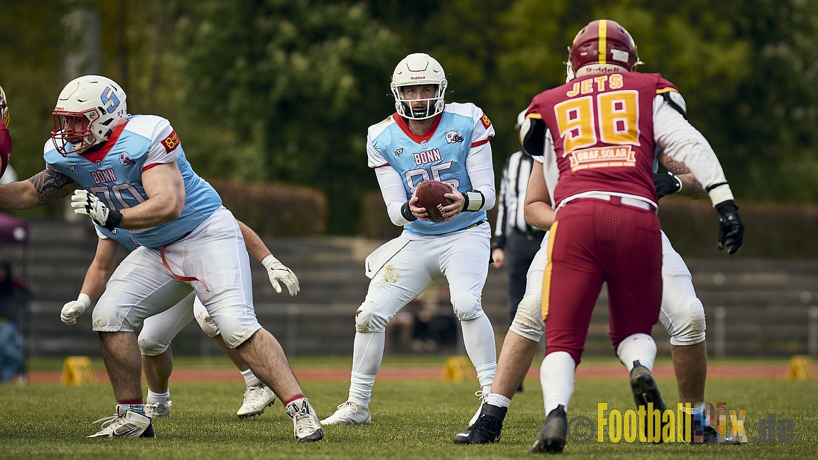 Spiel der Regionalliga AFCV NRW Season 2024 Troisdorf Jets vs. Bonn Gamecocks am 21.04.2024 im Aggerstadion Troisdorf, Punkte Endstand 28 : 07.
[Bildnummer: 2024-04-21_104] - TroisdorfJetsVsBonnGamecocks