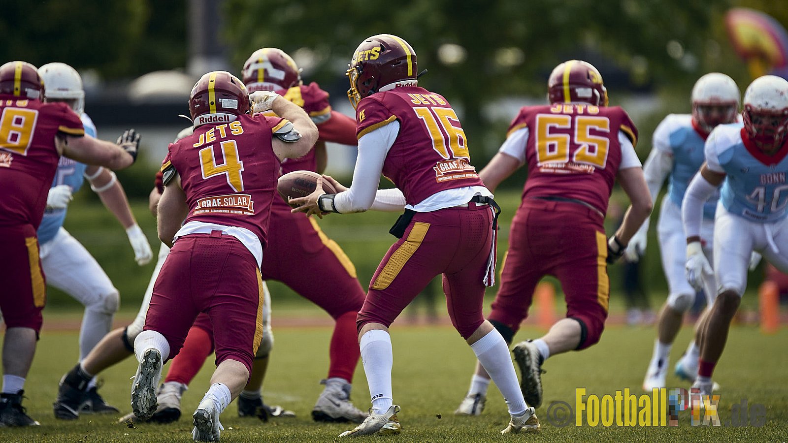 Spiel der Regionalliga AFCV NRW Season 2024 Troisdorf Jets vs. Bonn Gamecocks am 21.04.2024 im Aggerstadion Troisdorf, Punkte Endstand 28 : 07.
[Bildnummer: 2024-04-21_125] - TroisdorfJetsVsBonnGamecocks