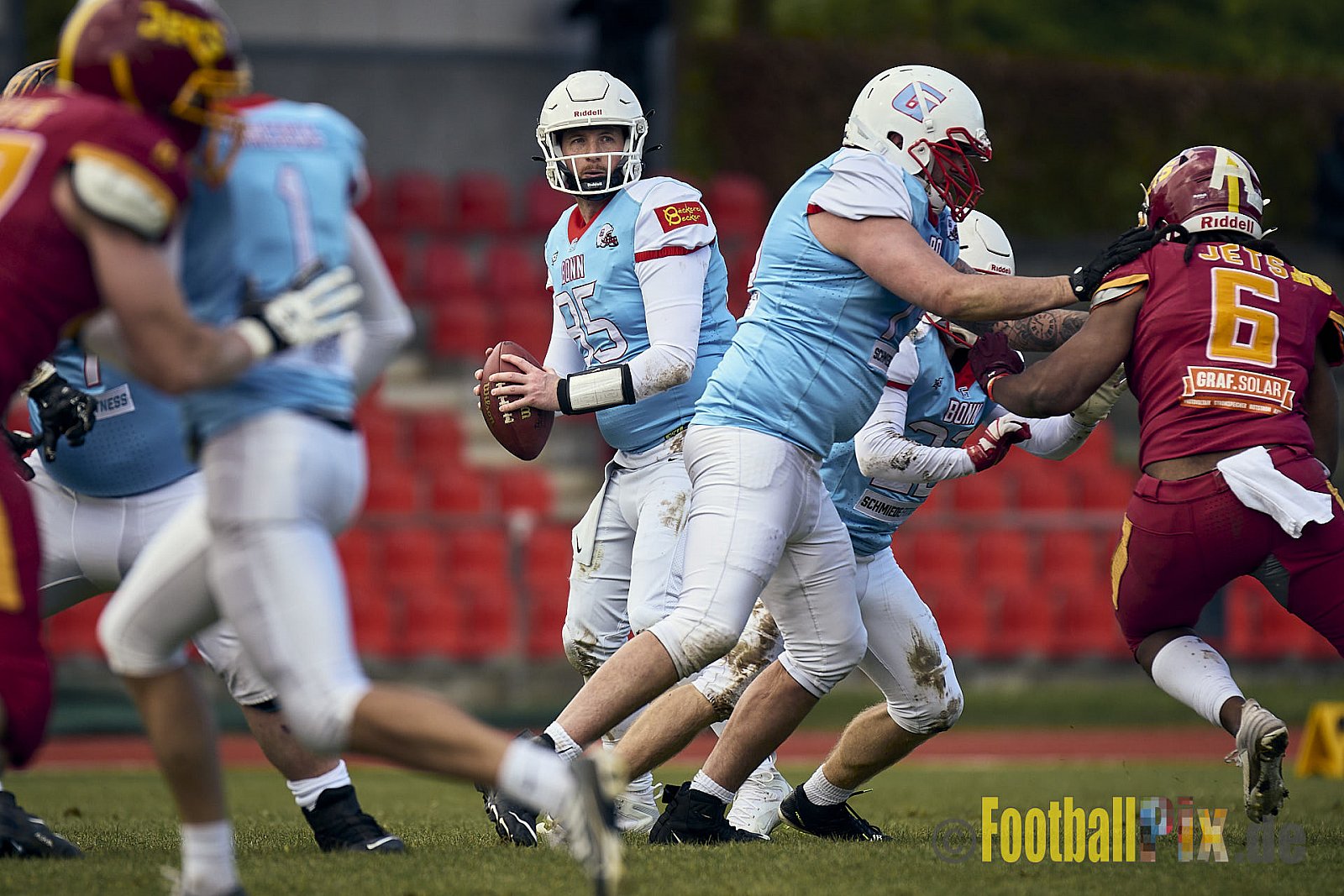 Spiel der Regionalliga AFCV NRW Season 2024 Troisdorf Jets vs. Bonn Gamecocks am 21.04.2024 im Aggerstadion Troisdorf, Punkte Endstand 28 : 07.
[Bildnummer: 2024-04-21_231] - TroisdorfJetsVsBonnGamecocks