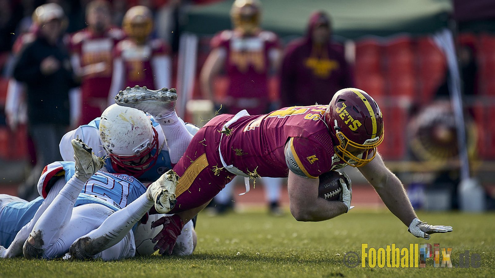Spiel der Regionalliga AFCV NRW Season 2024 Troisdorf Jets vs. Bonn Gamecocks am 21.04.2024 im Aggerstadion Troisdorf, Punkte Endstand 28 : 07.
[Bildnummer: 2024-04-21_262] - TroisdorfJetsVsBonnGamecocks