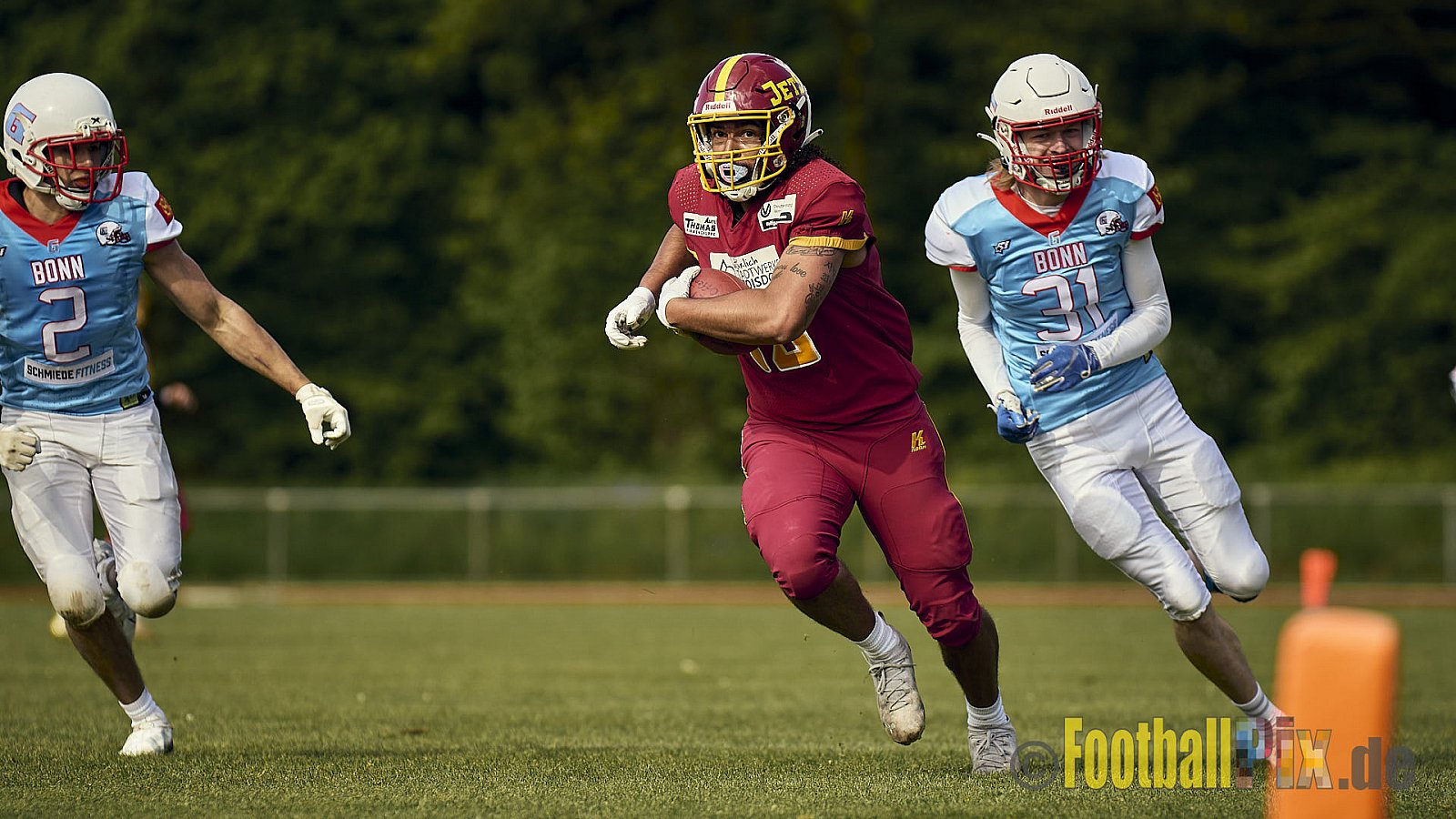 Spiel der Regionalliga AFCV NRW Season 2024 Troisdorf Jets vs. Bonn Gamecocks am 21.04.2024 im Aggerstadion Troisdorf, Punkte Endstand 28 : 07.
[Bildnummer: 2024-04-21_306] - TroisdorfJetsVsBonnGamecocks