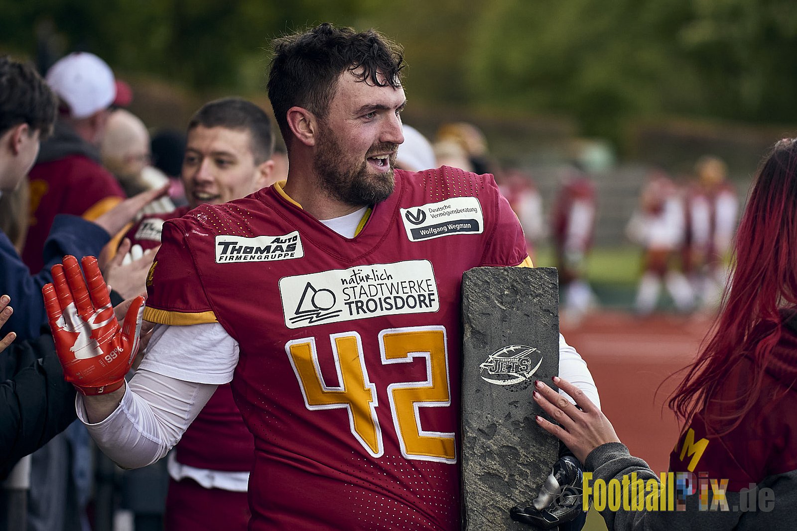 Spiel der Regionalliga AFCV NRW Season 2024 Troisdorf Jets vs. Bonn Gamecocks am 21.04.2024 im Aggerstadion Troisdorf, Punkte Endstand 28 : 07.
[Bildnummer: 2024-04-21_396] - TroisdorfJetsVsBonnGamecocks