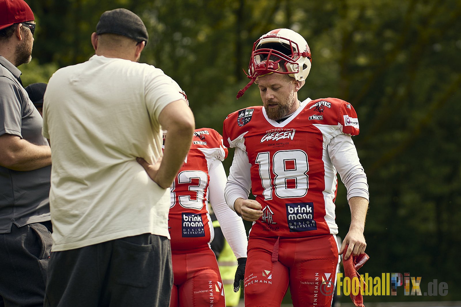 AFCV Verbandsliga Season 2024 Rheine Raptors vs. Gelsenkirchen Devils am 28.04.2024 im Jahnstadion, Schützenstraße, 48429 Rheine, Punkte Endstand 28 : 31.
[Bildnummer: 2024-04-28_0242] - RheineRaptorsVsGelsenkirchenDevils