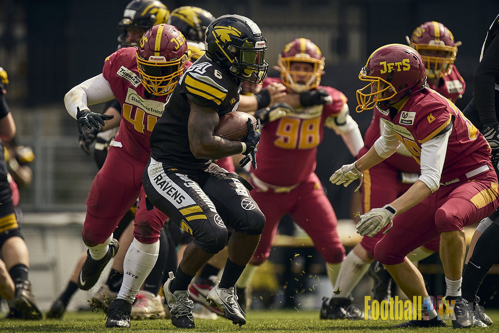 AFCV Regionalliga Season 2024 Krefeld Ravens vs. Troisdorf Jets am 05.05.2024 im Stadion Grotenburg, Tiergartenstraße 165, 47800 Krefeld, Punkte Endstand 46 : 14.
[Bildnummer: 2024-05-05_0284] - KrefeldRavensVsTroisdorfJets