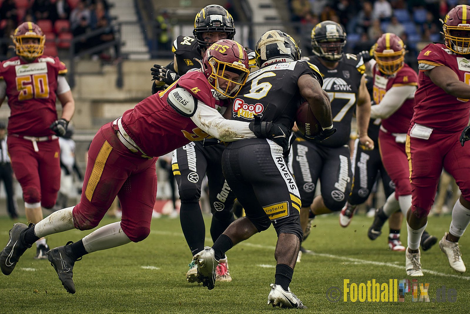 AFCV Regionalliga Season 2024 Krefeld Ravens vs. Troisdorf Jets am 05.05.2024 im Stadion Grotenburg, Tiergartenstraße 165, 47800 Krefeld, Punkte Endstand 46 : 14.
[Bildnummer: 2024-05-05_0322] - KrefeldRavensVsTroisdorfJets
