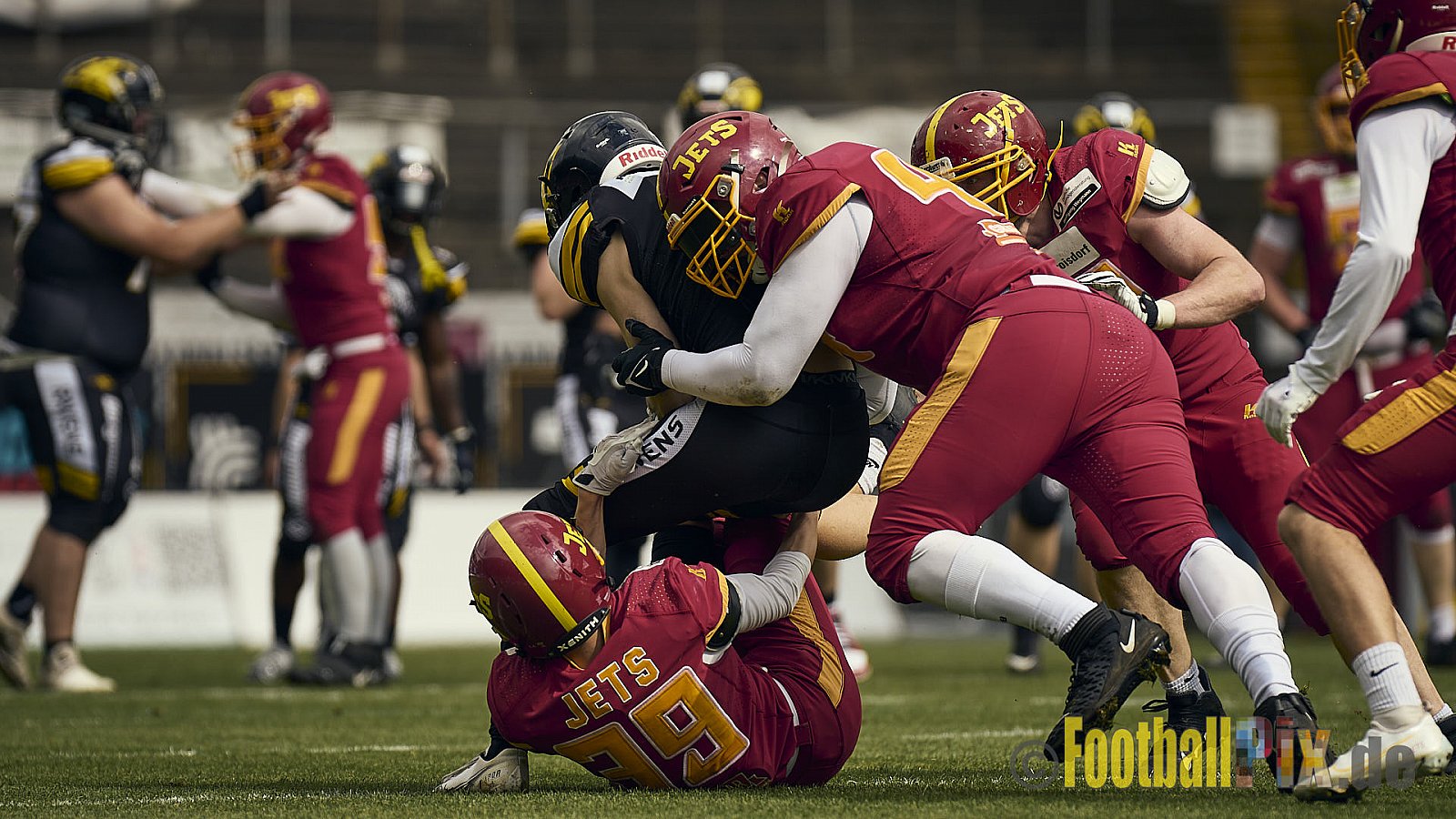 AFCV Regionalliga Season 2024 Krefeld Ravens vs. Troisdorf Jets am 05.05.2024 im Stadion Grotenburg, Tiergartenstraße 165, 47800 Krefeld, Punkte Endstand 46 : 14.
[Bildnummer: 2024-05-05_0381] - KrefeldRavensVsTroisdorfJets