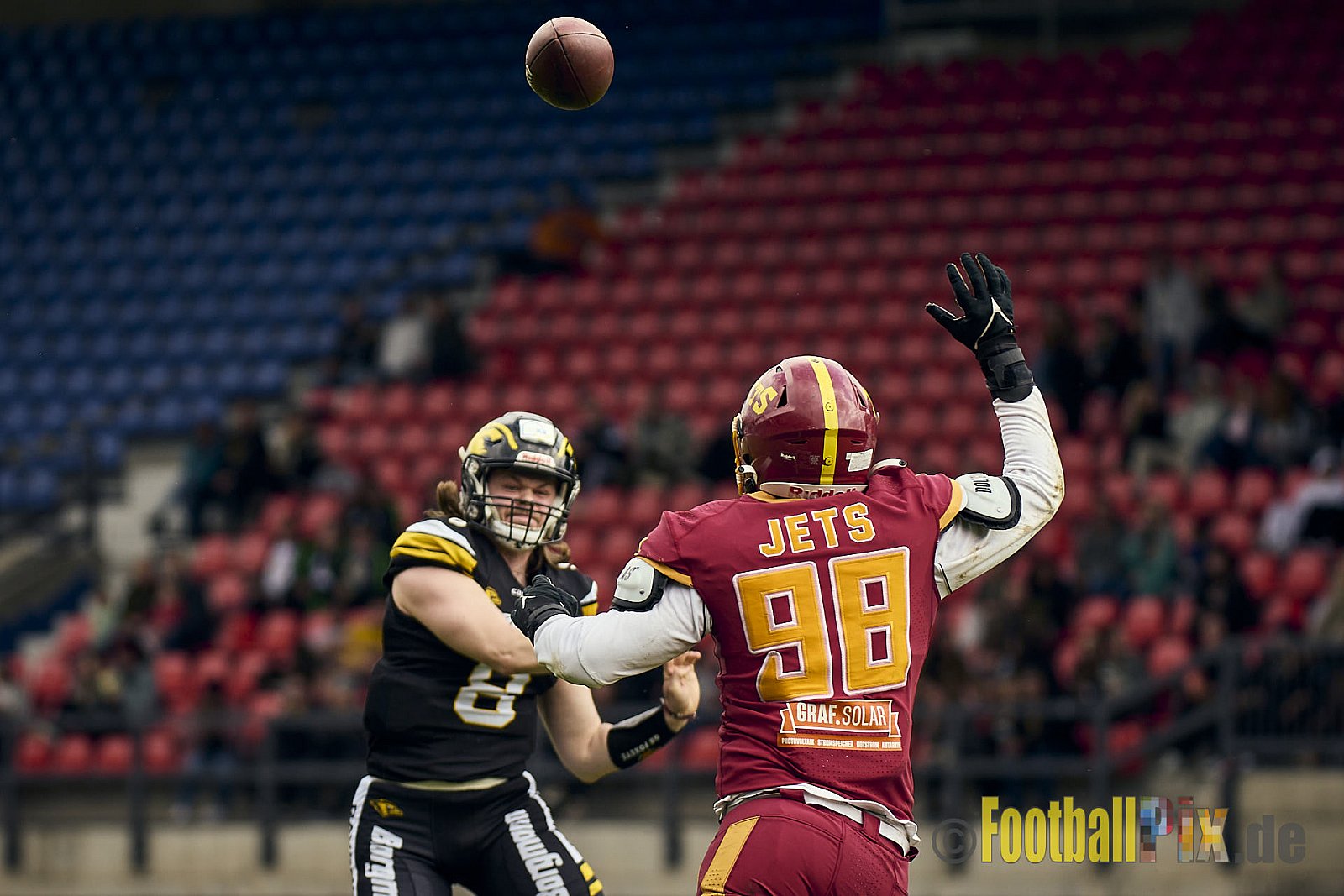 AFCV Regionalliga Season 2024 Krefeld Ravens vs. Troisdorf Jets am 05.05.2024 im Stadion Grotenburg, Tiergartenstraße 165, 47800 Krefeld, Punkte Endstand 46 : 14.
[Bildnummer: 2024-05-05_0410] - KrefeldRavensVsTroisdorfJets