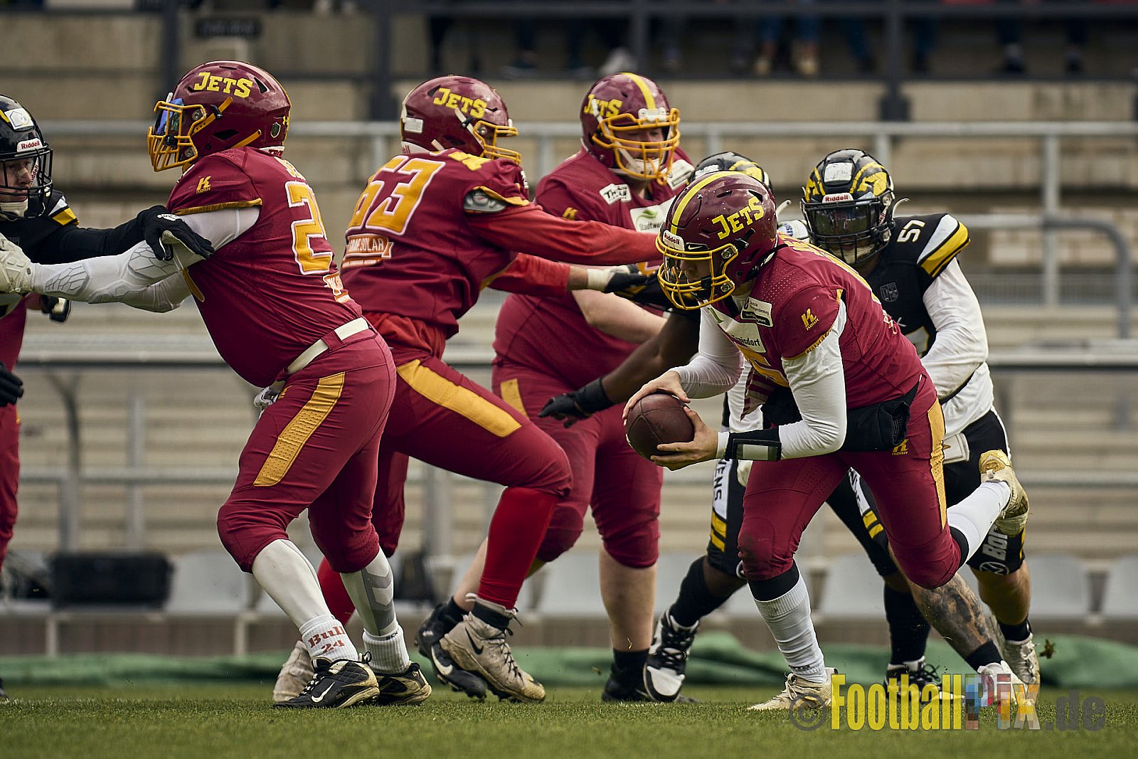 AFCV Regionalliga Season 2024 Krefeld Ravens vs. Troisdorf Jets am 05.05.2024 im Stadion Grotenburg, Tiergartenstraße 165, 47800 Krefeld, Punkte Endstand 46 : 14.
[Bildnummer: 2024-05-05_0495] - KrefeldRavensVsTroisdorfJets
