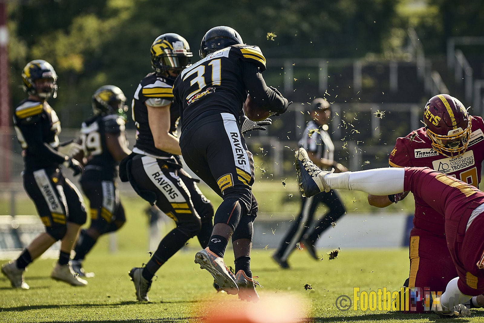 AFCV Regionalliga Season 2024 Krefeld Ravens vs. Troisdorf Jets am 05.05.2024 im Stadion Grotenburg, Tiergartenstraße 165, 47800 Krefeld, Punkte Endstand 46 : 14.
[Bildnummer: 2024-05-05_0640] - KrefeldRavensVsTroisdorfJets