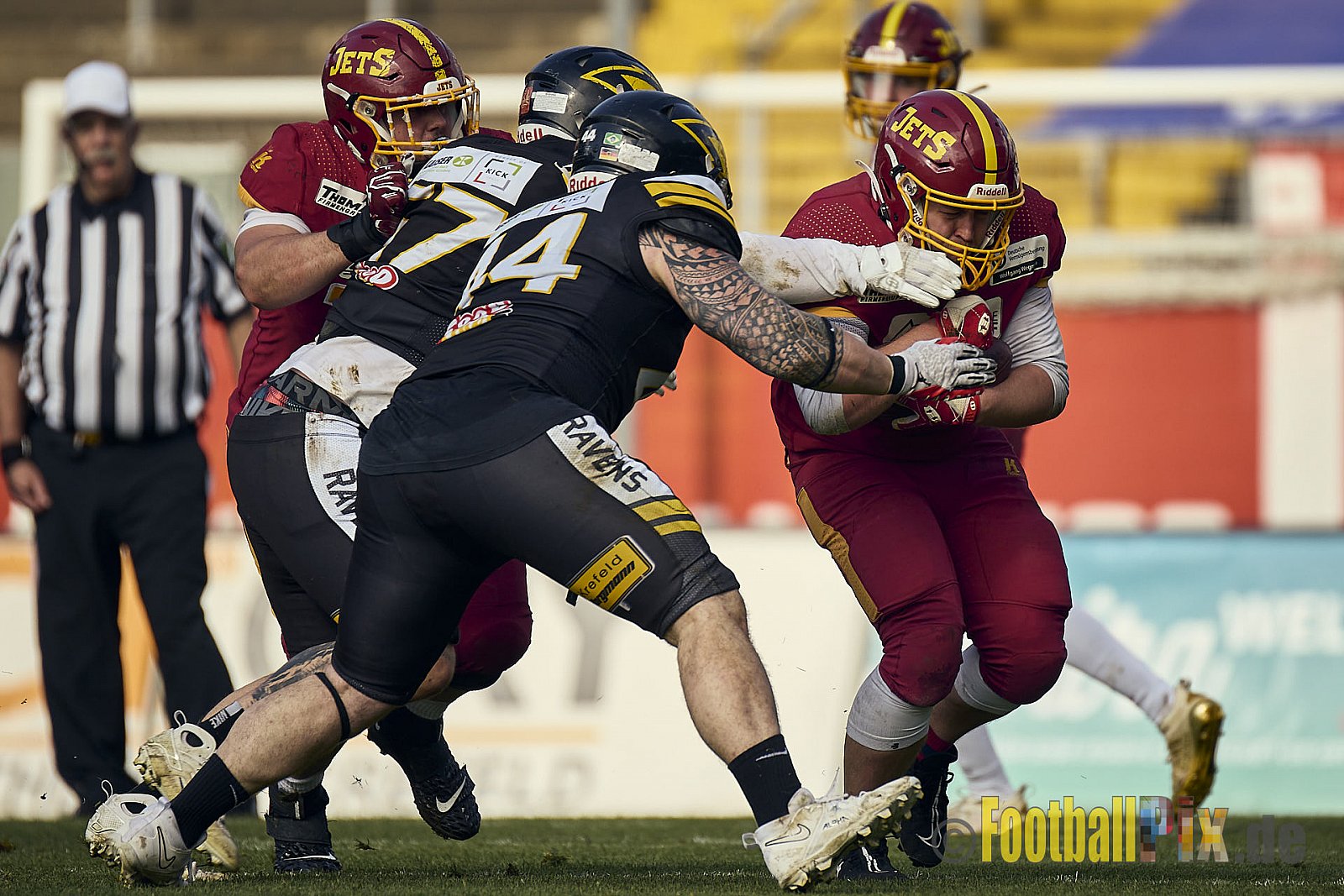 AFCV Regionalliga Season 2024 Krefeld Ravens vs. Troisdorf Jets am 05.05.2024 im Stadion Grotenburg, Tiergartenstraße 165, 47800 Krefeld, Punkte Endstand 46 : 14.
[Bildnummer: 2024-05-05_0690] - KrefeldRavensVsTroisdorfJets