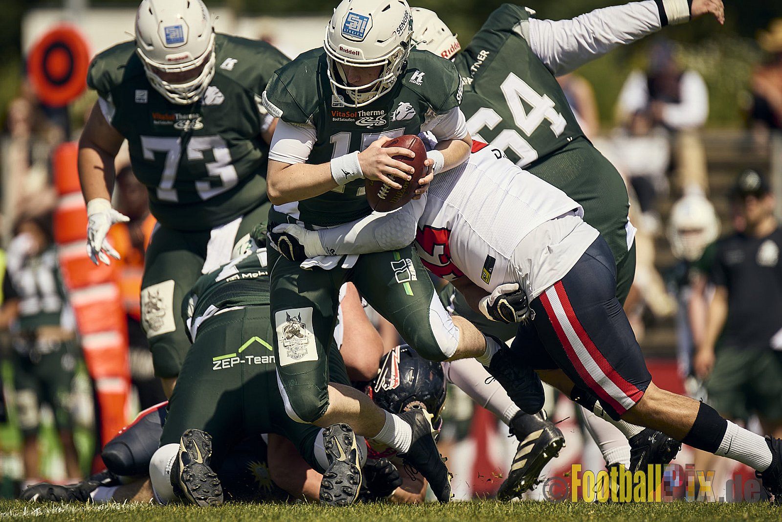 GFL2 Season 2024 Düsseldorf Panther vs. Bielefeld Bulldogs am 09.06.2024 im Bezirks Sportanlage Benrath, Nürnberger Straße, Benrath, Stadtbezirk 9, Dusseldorf, North Rhine – Westphalia, 40599, Germany. Punkte Endstand 30 : 0. - DPantherVsBielefeldBulldogs