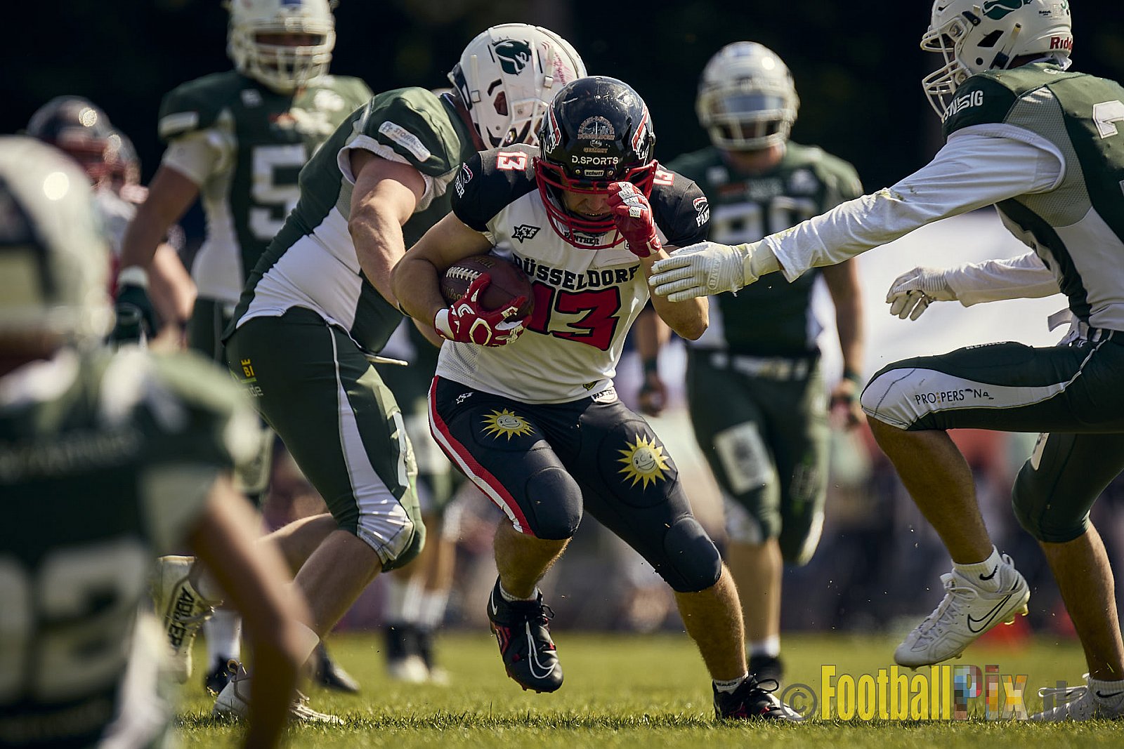 GFL2 Season 2024 Düsseldorf Panther vs. Bielefeld Bulldogs am 09.06.2024 im Bezirks Sportanlage Benrath, Nürnberger Straße, Benrath, Stadtbezirk 9, Dusseldorf, North Rhine – Westphalia, 40599, Germany. Punkte Endstand 30 : 0. - DPantherVsBielefeldBulldogs