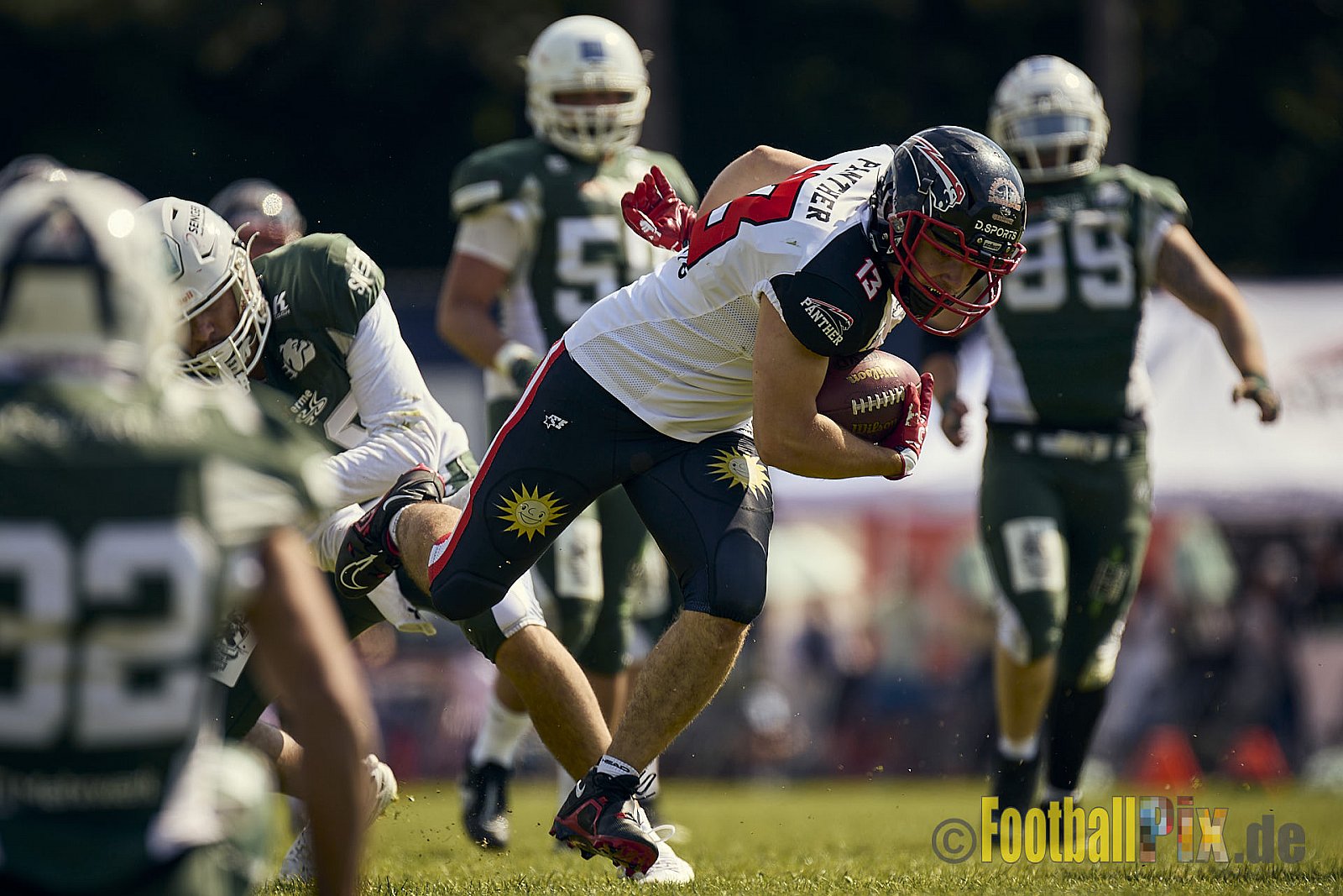 GFL2 Season 2024 Düsseldorf Panther vs. Bielefeld Bulldogs am 09.06.2024 im Bezirks Sportanlage Benrath, Nürnberger Straße, Benrath, Stadtbezirk 9, Dusseldorf, North Rhine – Westphalia, 40599, Germany. Punkte Endstand 30 : 0. - DPantherVsBielefeldBulldogs