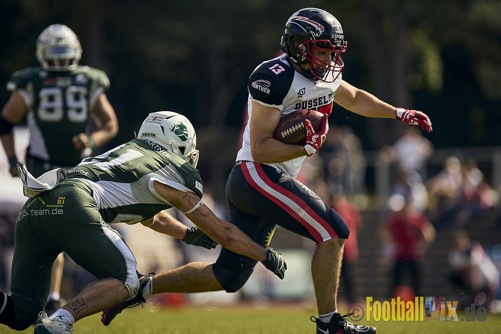 GFL2 Season 2024 Düsseldorf Panther vs. Bielefeld Bulldogs am 09.06.2024 im Bezirks Sportanlage Benrath, Nürnberger Straße, Benrath, Stadtbezirk 9, Dusseldorf, North Rhine – Westphalia, 40599, Germany. Punkte Endstand 30 : 0. - DPantherVsBielefeldBulldogs