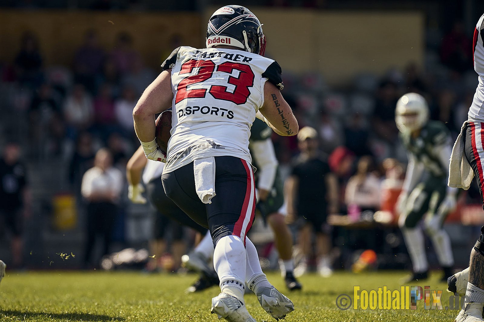 GFL2 Season 2024 Düsseldorf Panther vs. Bielefeld Bulldogs am 09.06.2024 im Bezirks Sportanlage Benrath, Nürnberger Straße, Benrath, Stadtbezirk 9, Dusseldorf, North Rhine – Westphalia, 40599, Germany. Punkte Endstand 30 : 0. - DPantherVsBielefeldBulldogs
