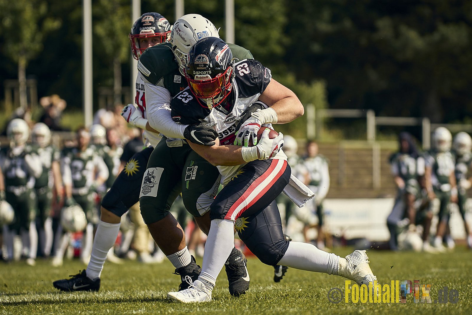 GFL2 Season 2024 Düsseldorf Panther vs. Bielefeld Bulldogs am 09.06.2024 im Bezirks Sportanlage Benrath, Nürnberger Straße, Benrath, Stadtbezirk 9, Dusseldorf, North Rhine – Westphalia, 40599, Germany. Punkte Endstand 30 : 0. - DPantherVsBielefeldBulldogs