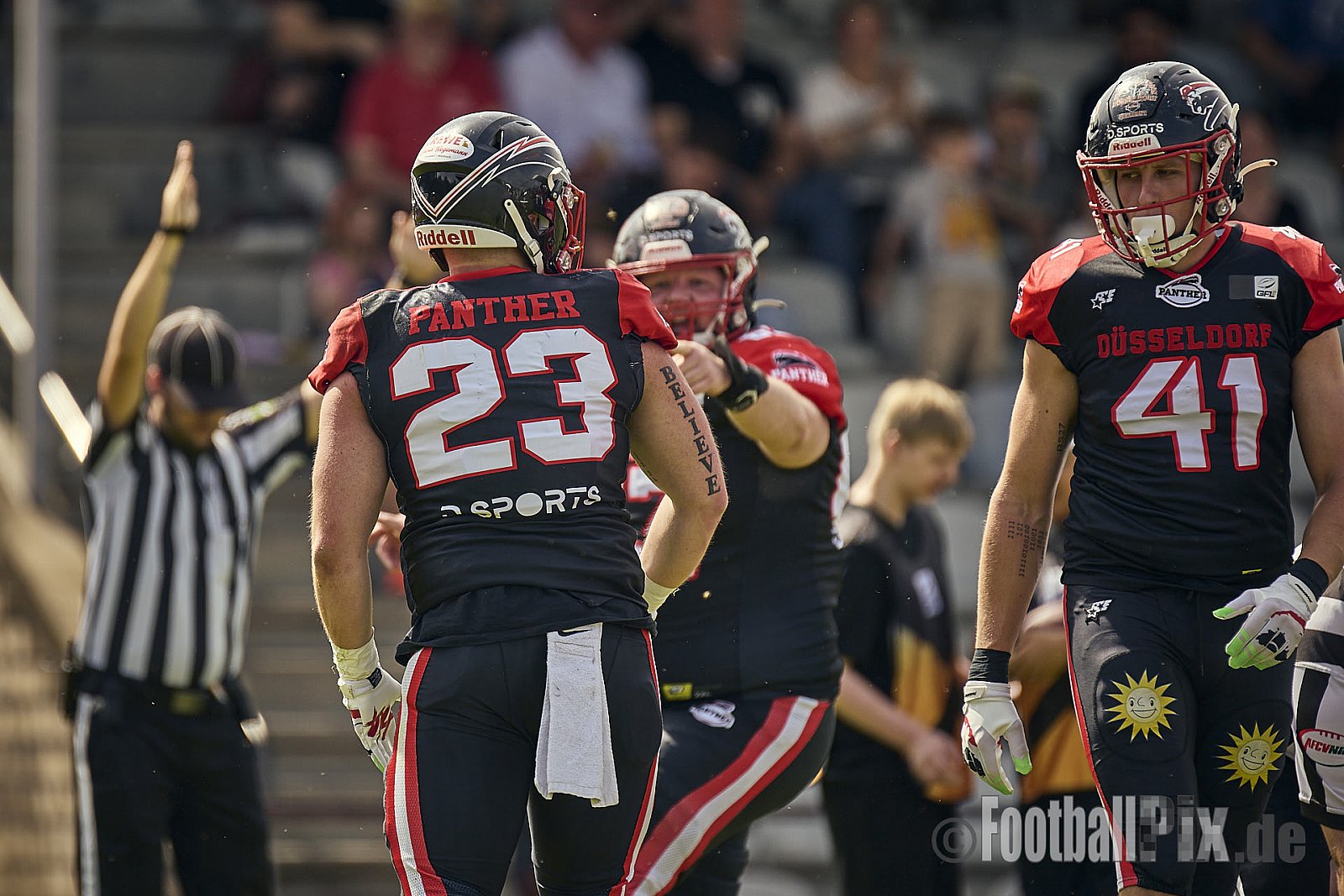 GFL2 Season 2024 Düsseldorf Panther vs. Cottbus Crayfish am 29.06.2024 im Bezirks Sportanlage Benrath, Nürnberger Straße, Benrath, Stadtbezirk 9, Dusseldorf, North Rhine-Westphalia, 40599, Germany. Punkte Endstand 64 : 0. - DPantherVsCottbusCrayfish
