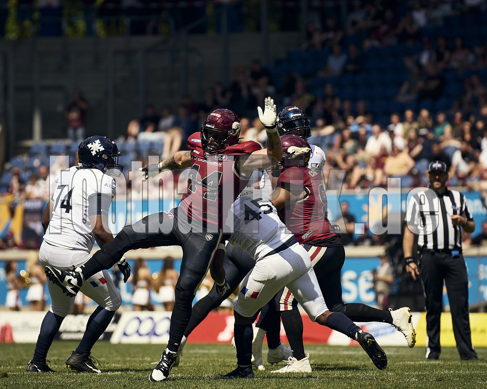 10.Spielwoche der European League of Football (ELF) Season 2024 Paris Musketeers at Rhein Fire am 28.07.2024 im Stadion Schauinsland-Reisen-Arena, Margaretenstraße 5-7, 47055 Duisburg. Spiel Endstand 06 : 38. Bildnummer: 2024-07-28_0672 - Elf ParisMusketeersAtRheinFire