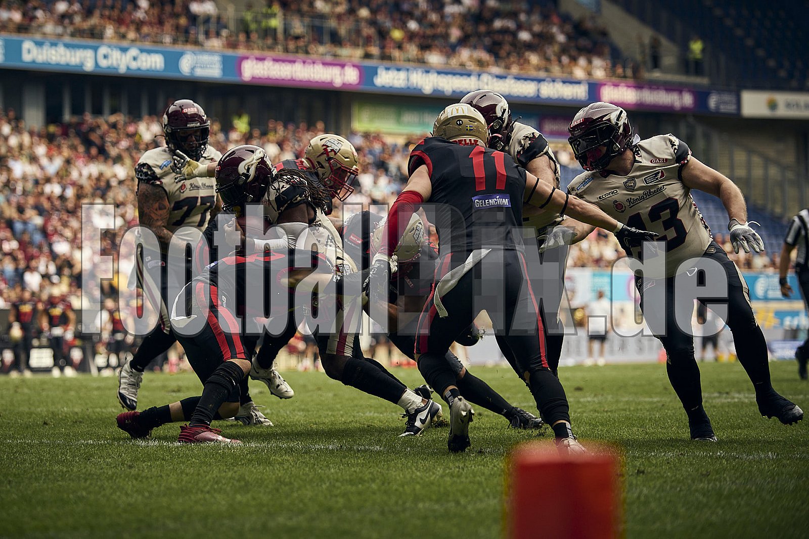 13.Spielwoche der European League of Football (ELF) Season 2024 Berlin Thunder at Rhein Fire am 18.08.2024 im Stadion . Spiel Endstand 14 : 47. Bildnummer: 2024-08-18_0415 - Elf BerlinThunderAtRheinFire