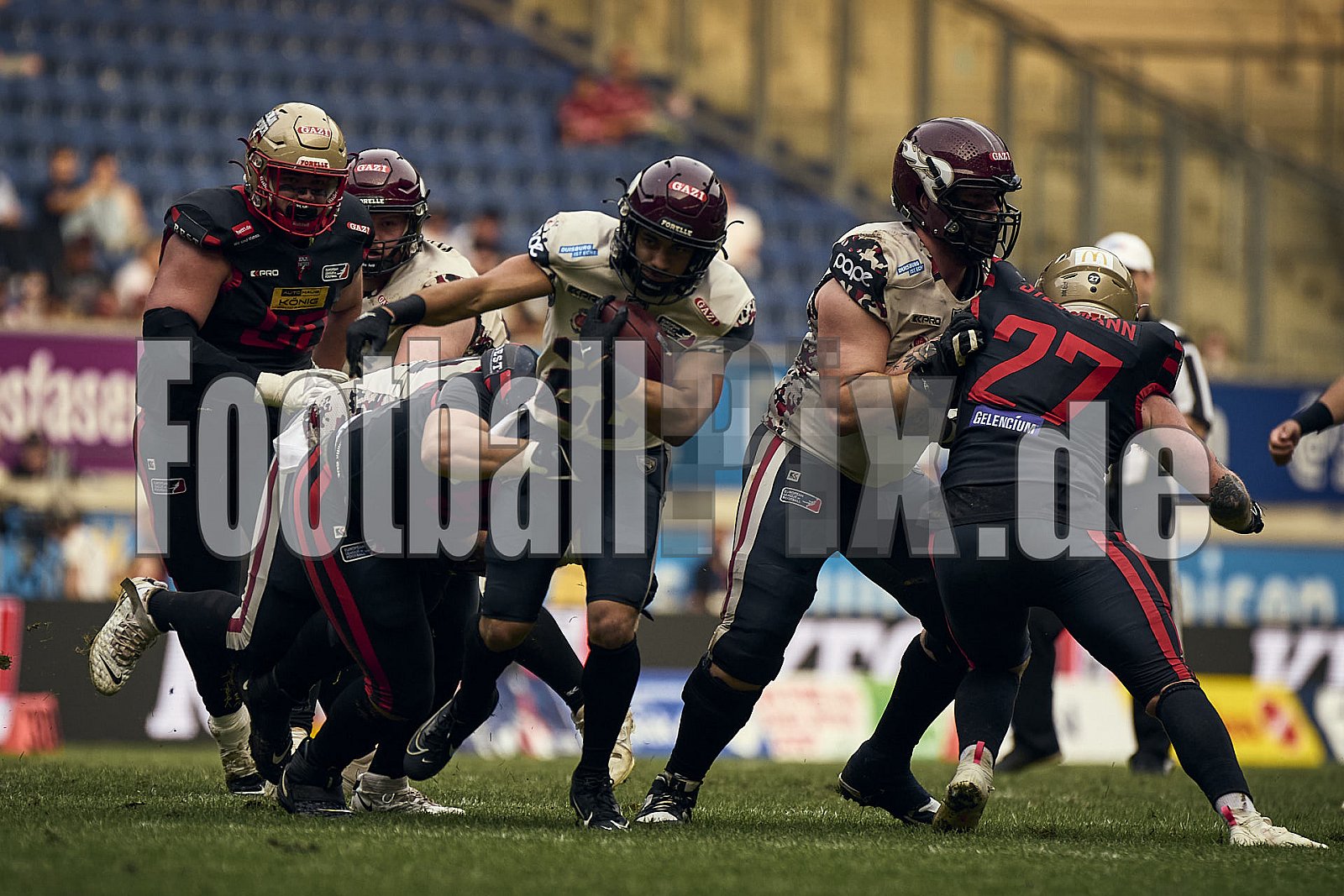 13.Spielwoche der European League of Football (ELF) Season 2024 Berlin Thunder at Rhein Fire am 18.08.2024 im Stadion . Spiel Endstand 14 : 47. Bildnummer: 2024-08-18_1016 - Elf BerlinThunderAtRheinFire