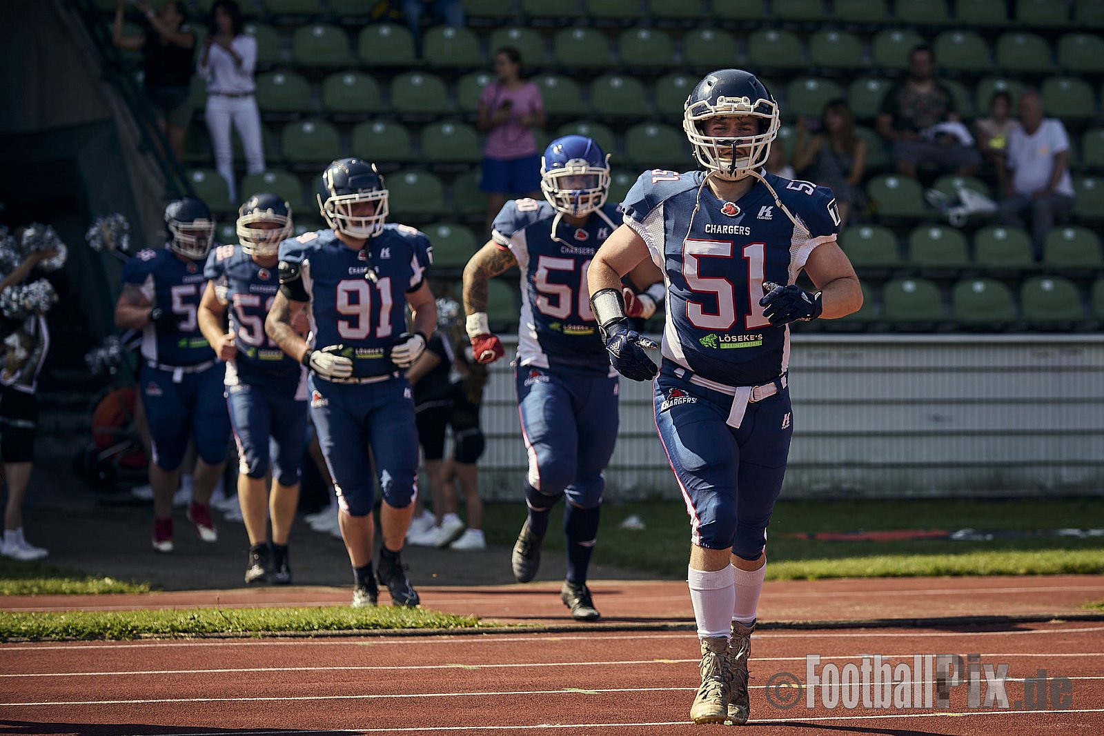 AFCV Verbandsliga NRW Season 2024 Recklinghausen Chargers vs. Siegen Sentinels am 24.08.2024 im Stadion Hohenhorst, Recklinghausen, Punkte Endstand 4 : 7.
[Bildnummer: 2024-08-24_0004] - RecklinghausenChargersVsSiegenSentinels