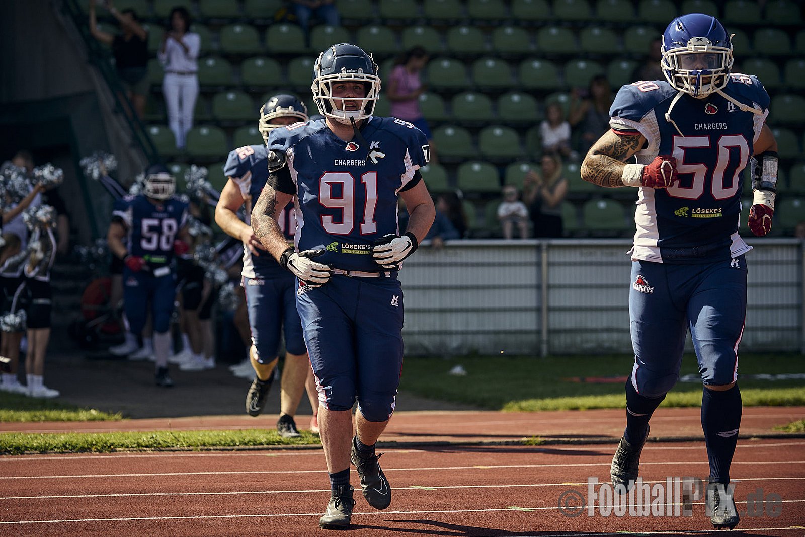 AFCV Verbandsliga NRW Season 2024 Recklinghausen Chargers vs. Siegen Sentinels am 24.08.2024 im Stadion Hohenhorst, Recklinghausen, Punkte Endstand 4 : 7.
[Bildnummer: 2024-08-24_0008] - RecklinghausenChargersVsSiegenSentinels