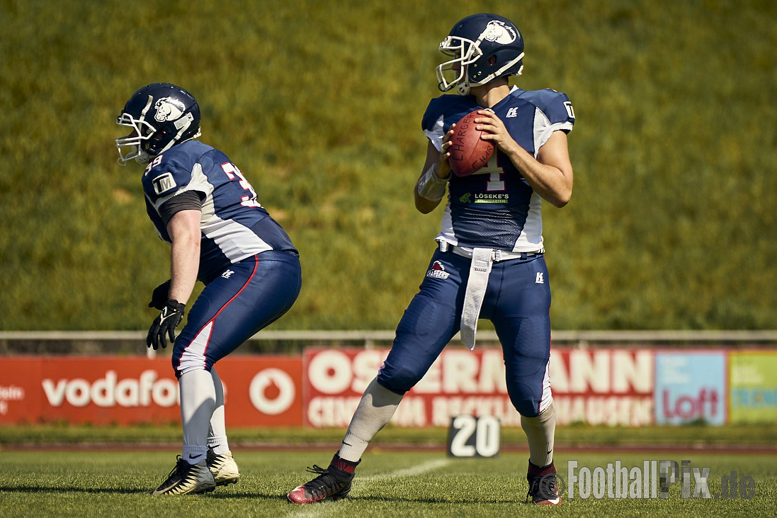 AFCV Verbandsliga NRW Season 2024 Recklinghausen Chargers vs. Siegen Sentinels am 24.08.2024 im Stadion Hohenhorst, Recklinghausen, Punkte Endstand 4 : 7.
[Bildnummer: 2024-08-24_0050] - RecklinghausenChargersVsSiegenSentinels