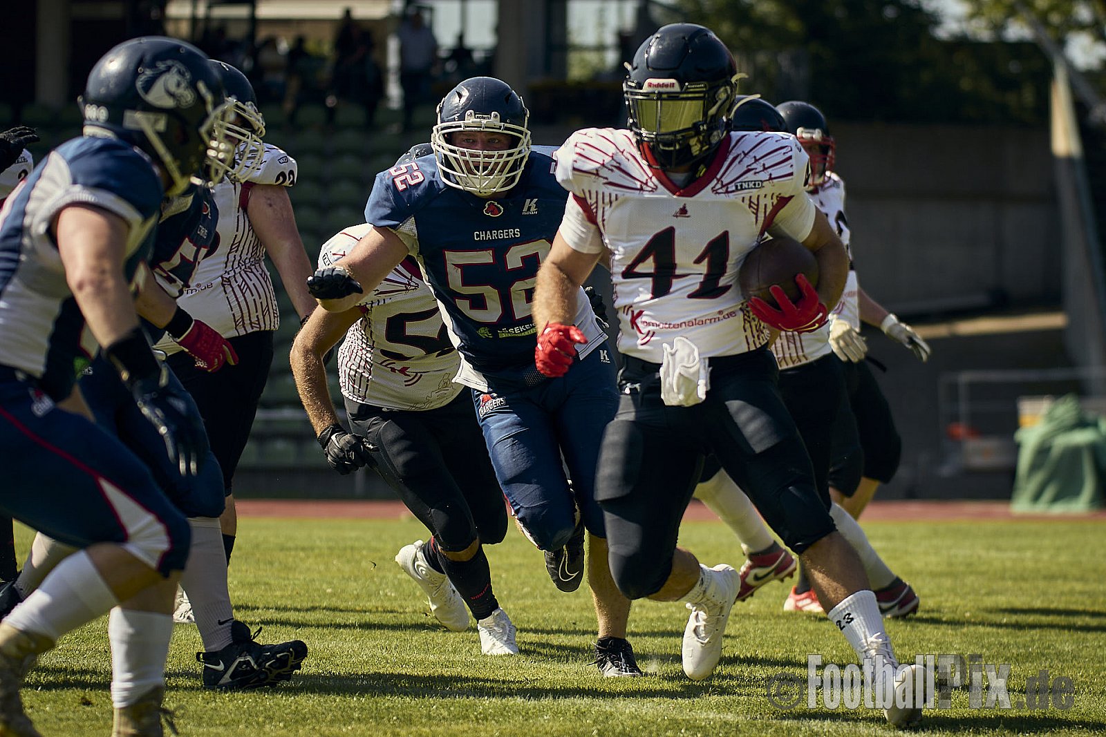 AFCV Verbandsliga NRW Season 2024 Recklinghausen Chargers vs. Siegen Sentinels am 24.08.2024 im Stadion Hohenhorst, Recklinghausen, Punkte Endstand 4 : 7.
[Bildnummer: 2024-08-24_0076] - RecklinghausenChargersVsSiegenSentinels