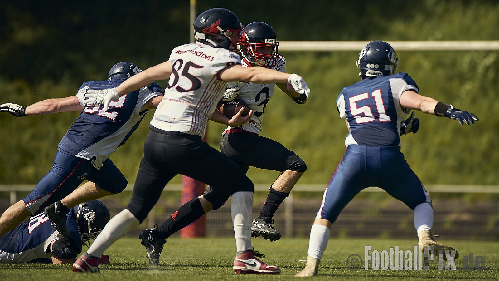 AFCV Verbandsliga NRW Season 2024 Recklinghausen Chargers vs. Siegen Sentinels am 24.08.2024 im Stadion Hohenhorst, Recklinghausen, Punkte Endstand 4 : 7.
[Bildnummer: 2024-08-24_0150] - RecklinghausenChargersVsSiegenSentinels