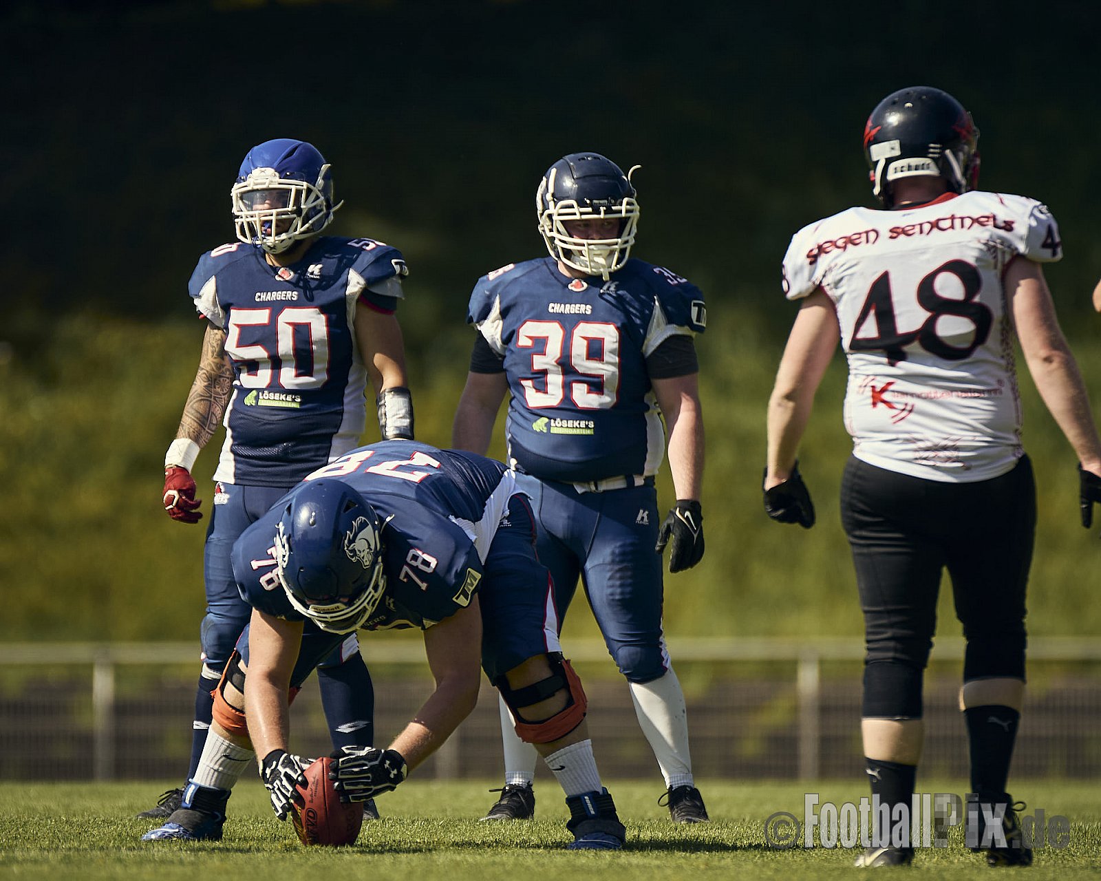 AFCV Verbandsliga NRW Season 2024 Recklinghausen Chargers vs. Siegen Sentinels am 24.08.2024 im Stadion Hohenhorst, Recklinghausen, Punkte Endstand 4 : 7.
[Bildnummer: 2024-08-24_0167] - RecklinghausenChargersVsSiegenSentinels