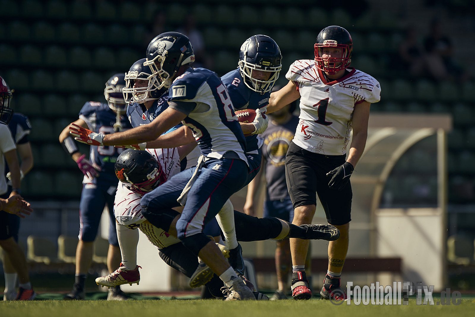 AFCV Verbandsliga NRW Season 2024 Recklinghausen Chargers vs. Siegen Sentinels am 24.08.2024 im Stadion Hohenhorst, Recklinghausen, Punkte Endstand 4 : 7.
[Bildnummer: 2024-08-24_0212] - RecklinghausenChargersVsSiegenSentinels