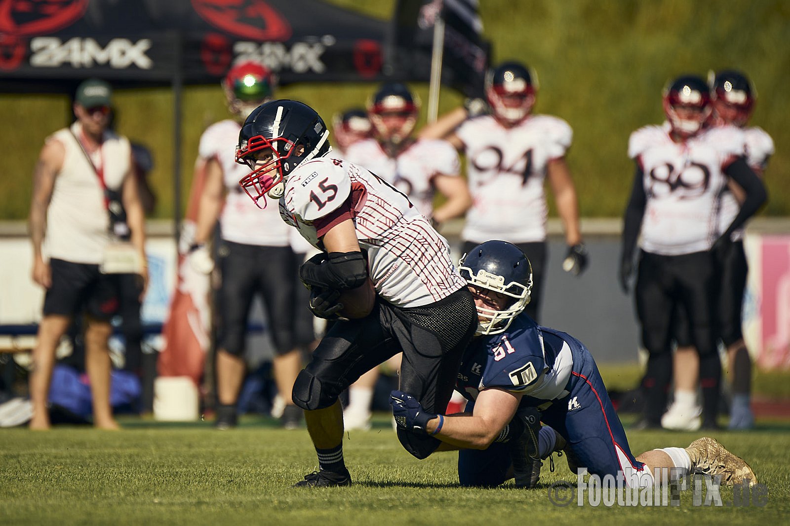 AFCV Verbandsliga NRW Season 2024 Recklinghausen Chargers vs. Siegen Sentinels am 24.08.2024 im Stadion Hohenhorst, Recklinghausen, Punkte Endstand 4 : 7.
[Bildnummer: 2024-08-24_0307] - RecklinghausenChargersVsSiegenSentinels