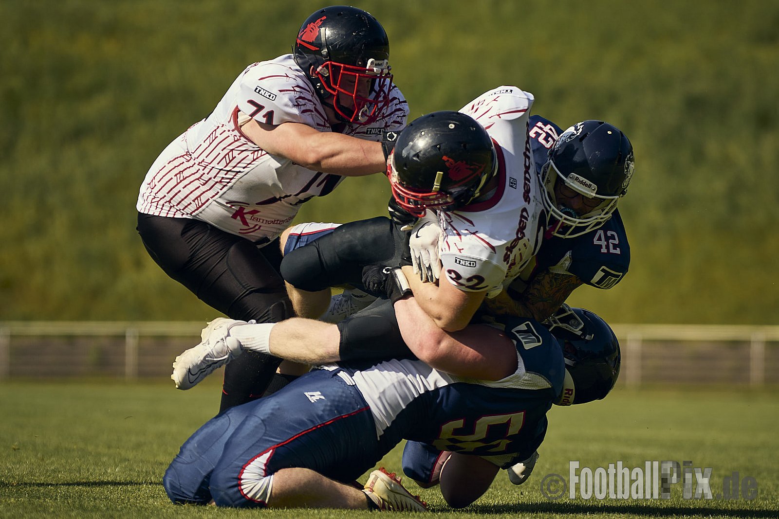 AFCV Verbandsliga NRW Season 2024 Recklinghausen Chargers vs. Siegen Sentinels am 24.08.2024 im Stadion Hohenhorst, Recklinghausen, Punkte Endstand 4 : 7.
[Bildnummer: 2024-08-24_0349] - RecklinghausenChargersVsSiegenSentinels