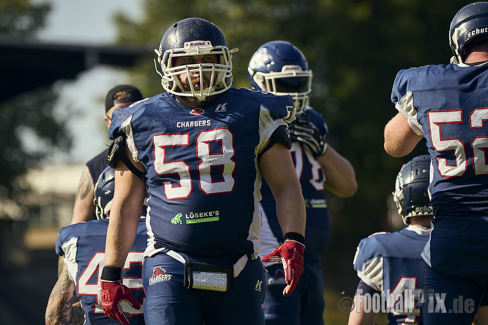 AFCV Verbandsliga NRW Season 2024 Recklinghausen Chargers vs. Siegen Sentinels am 24.08.2024 im Stadion Hohenhorst, Recklinghausen, Punkte Endstand 4 : 7.
[Bildnummer: 2024-08-24_0355] - RecklinghausenChargersVsSiegenSentinels