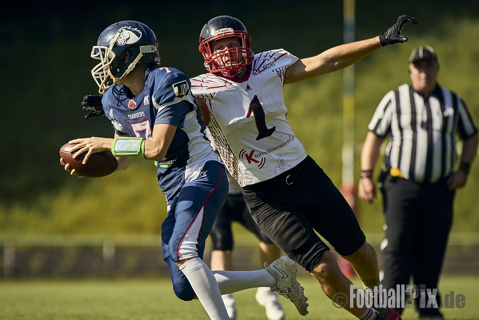 AFCV Verbandsliga NRW Season 2024 Recklinghausen Chargers vs. Siegen Sentinels am 24.08.2024 im Stadion Hohenhorst, Recklinghausen, Punkte Endstand 4 : 7.
[Bildnummer: 2024-08-24_0415] - RecklinghausenChargersVsSiegenSentinels