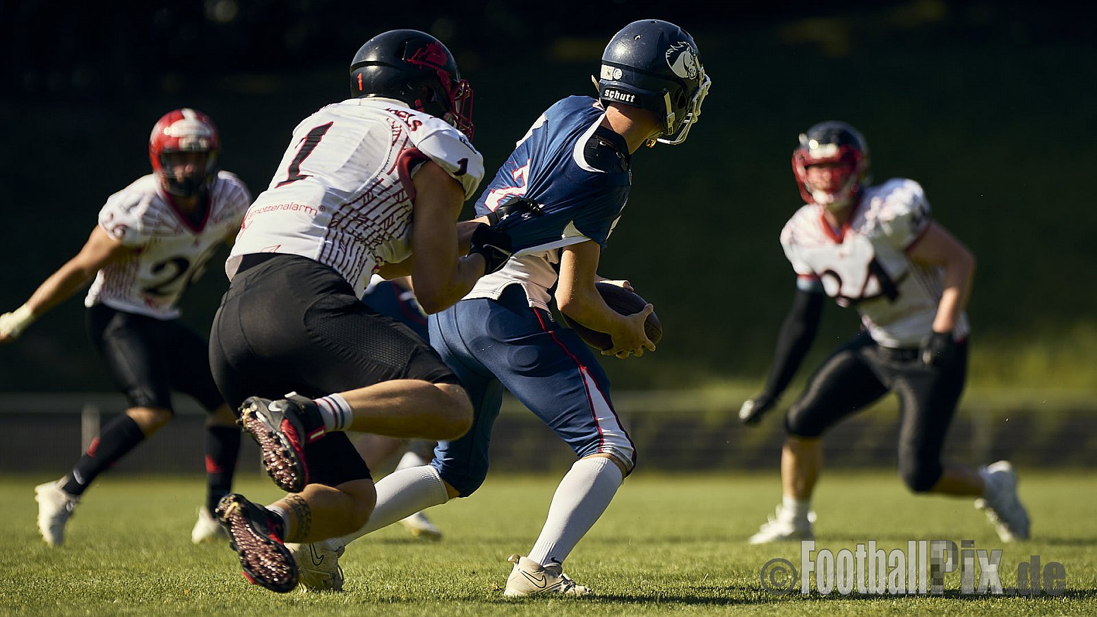 AFCV Verbandsliga NRW Season 2024 Recklinghausen Chargers vs. Siegen Sentinels am 24.08.2024 im Stadion Hohenhorst, Recklinghausen, Punkte Endstand 4 : 7.
[Bildnummer: 2024-08-24_0418] - RecklinghausenChargersVsSiegenSentinels