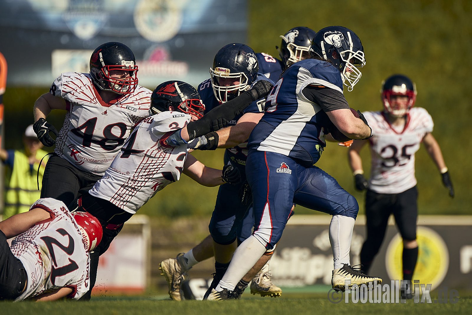 AFCV Verbandsliga NRW Season 2024 Recklinghausen Chargers vs. Siegen Sentinels am 24.08.2024 im Stadion Hohenhorst, Recklinghausen, Punkte Endstand 4 : 7.
[Bildnummer: 2024-08-24_0467] - RecklinghausenChargersVsSiegenSentinels