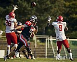 GFL2 Season 2024 Düsseldorf Panther vs. Lübeck Cougars am 31.08.2024 im Bezirks Sportanlage Benrath, Nürnberger Straße, Benrath, Stadtbezirk 9, Dusseldorf, North Rhine-Westphalia, 40599, Germany. Punkte Endstand 16 : 10. - DPantherVsLuebeckCougars
