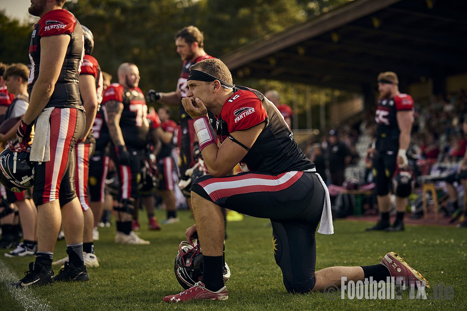 GFL2 Season 2024 Düsseldorf Panther vs. Lübeck Cougars am 31.08.2024 im Bezirks Sportanlage Benrath, Nürnberger Straße, Benrath, Stadtbezirk 9, Dusseldorf, North Rhine-Westphalia, 40599, Germany. Punkte Endstand 16 : 10. - DPantherVsLuebeckCougars