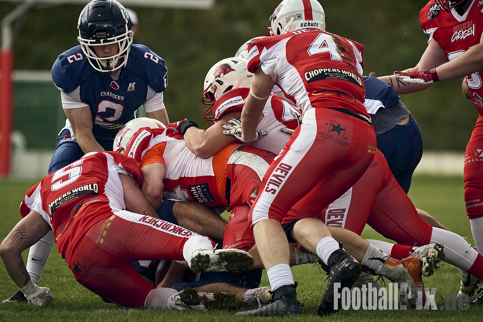 AFCV VL NRW | Gelsenkirchen Devils vs. Recklinghausen Chargers | 28.09.2024 | BV Horst Süd 1962 e.V., Am Hesterkamp, Horst, Gelsenkirchen-West, Gelsenkirchen, North Rhine-Westphalia, 45899, Germany | Punkte Endstand 21 : 35 | Bildnummer: 2024-09-28_0466 - GelsenkirchenDevilsVsRecklinghausenChargers