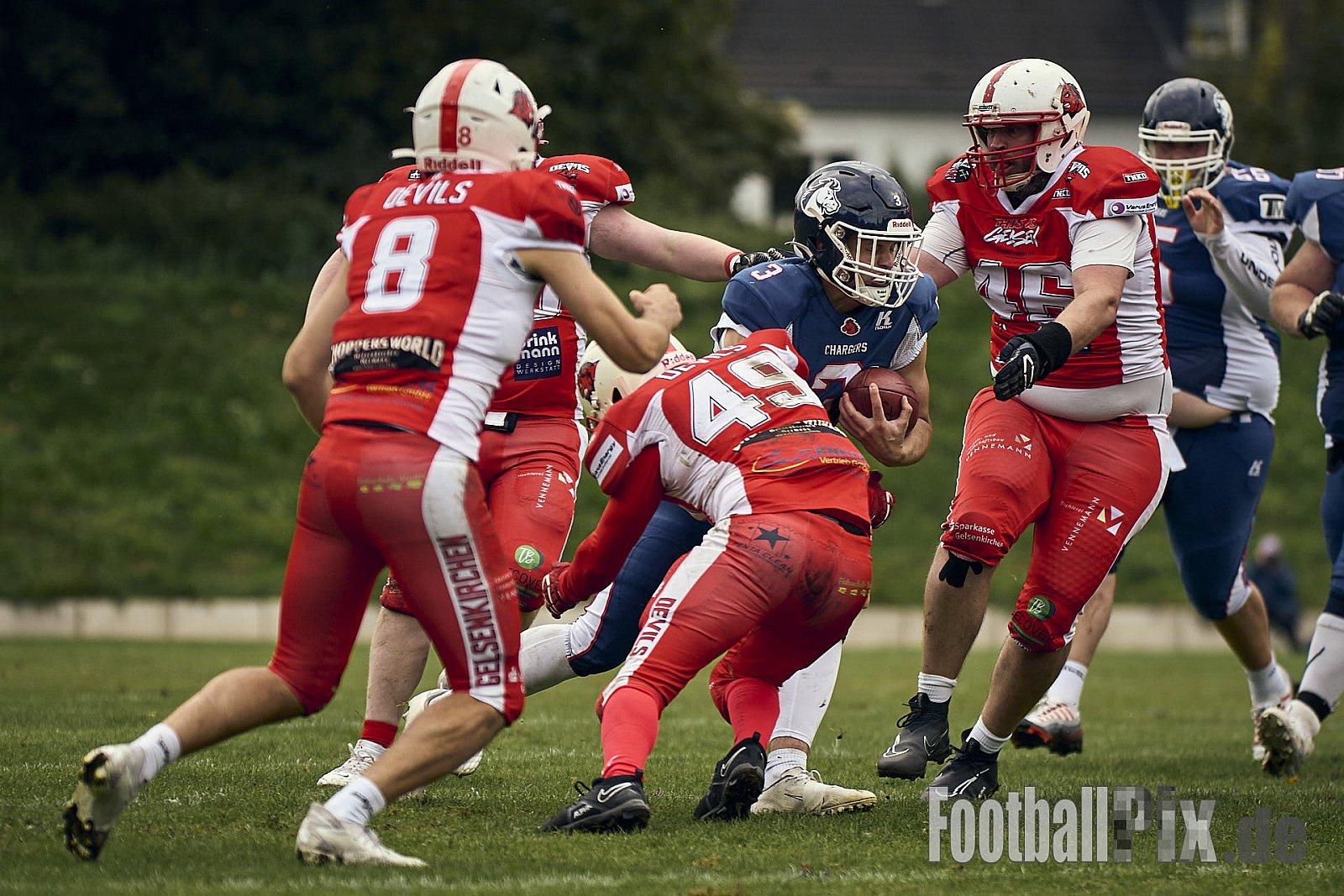AFCV VL NRW | Gelsenkirchen Devils vs. Recklinghausen Chargers | 28.09.2024 | BV Horst Süd 1962 e.V., Am Hesterkamp, Horst, Gelsenkirchen-West, Gelsenkirchen, North Rhine-Westphalia, 45899, Germany | Punkte Endstand 21 : 35 | Bildnummer: 2024-09-28_0589 - GelsenkirchenDevilsVsRecklinghausenChargers