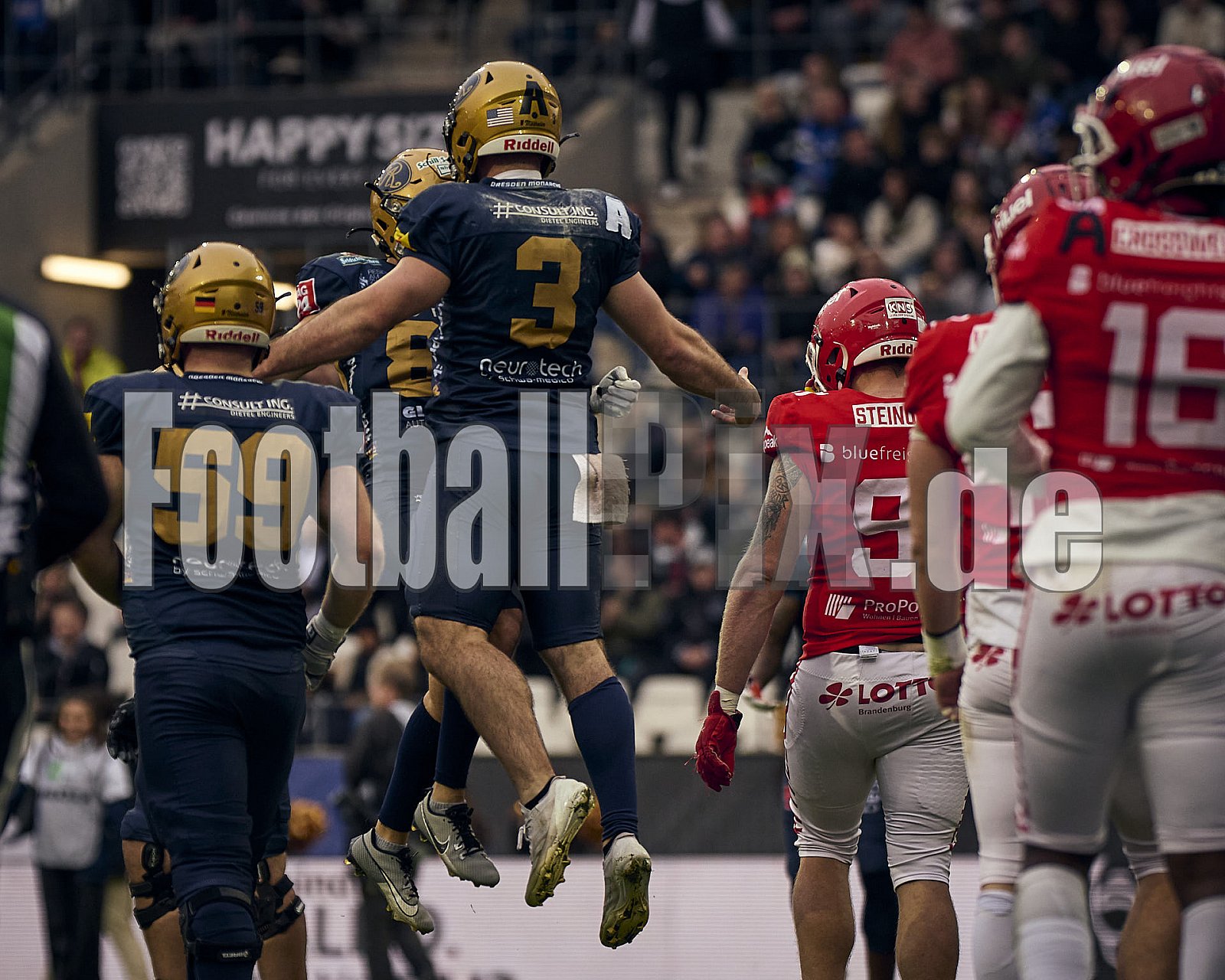 GFL Bowl | Potsdam Royals vs. Dresden Monarchs | 12.10.2024 | Stadion an der Hafenstraße, 97A, Hafenstraße, Vogelheim, Stadtbezirk V, Essen, North Rhine-Westphalia, 45356, Germany | Punkte Endstand 27 : 21 | Bildnummer: 2024-10-12_0424 - GFLBowl2024PotsdamRoyalsVsDresdenMonarchs