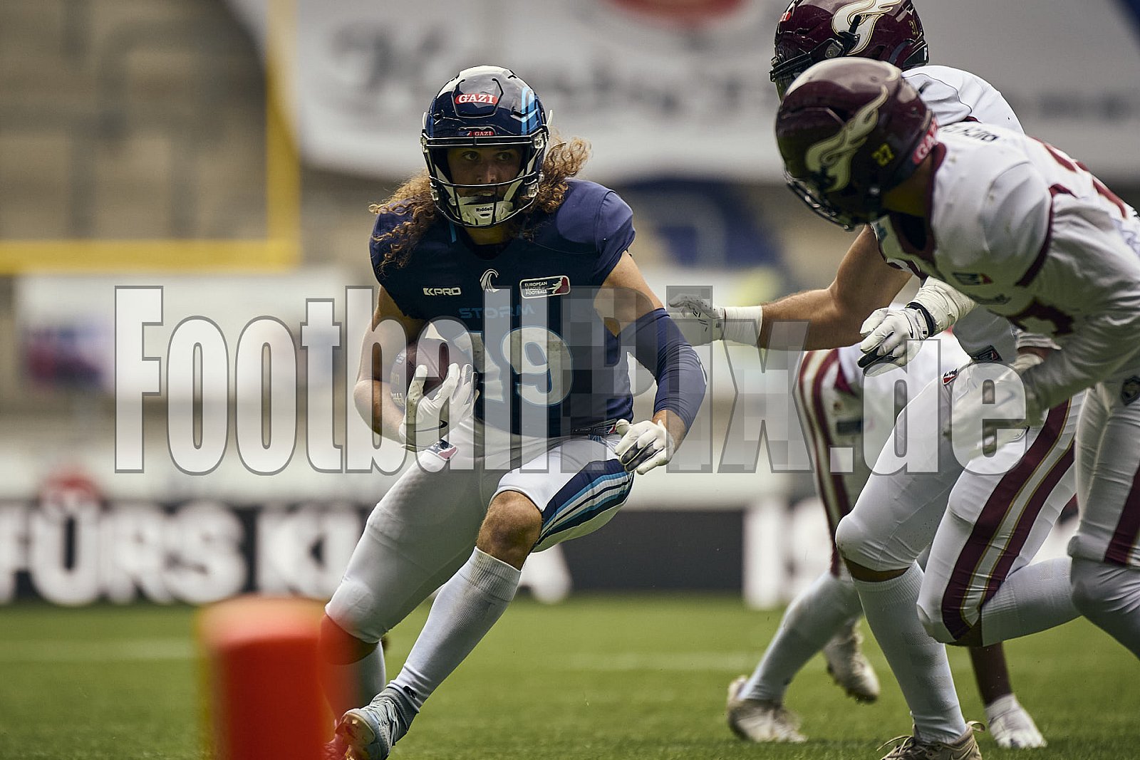 #19 Brendan Beaulieu, Wide Receiver, Nordic Storm |  ELF | Nordic Storm at Rhein Fire |  Punkte Endstand 19 : 27 | Schauinsland-Reisen-Arena, Duisburg | 17.08.2025 - NordicStormAtRheinFire